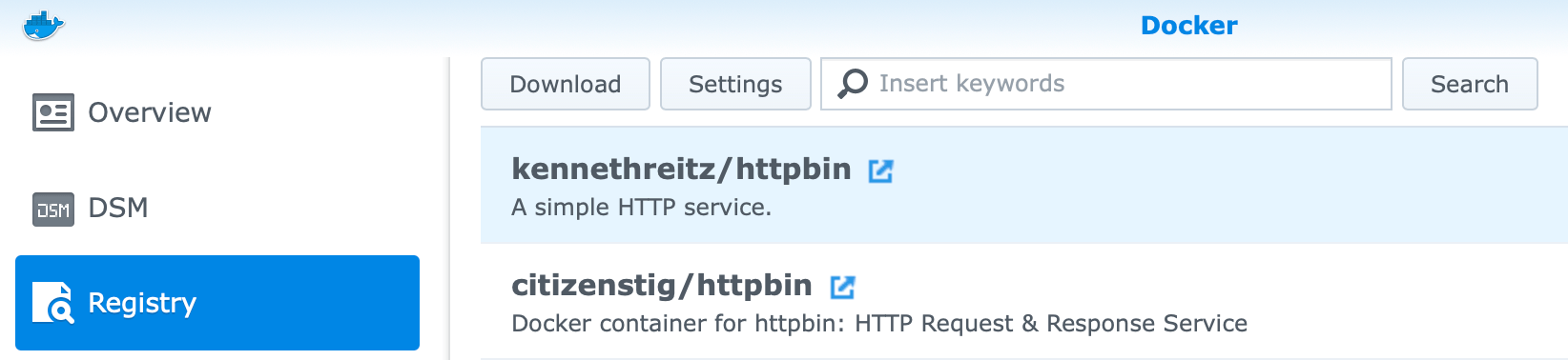 Synology download httpbin docker image